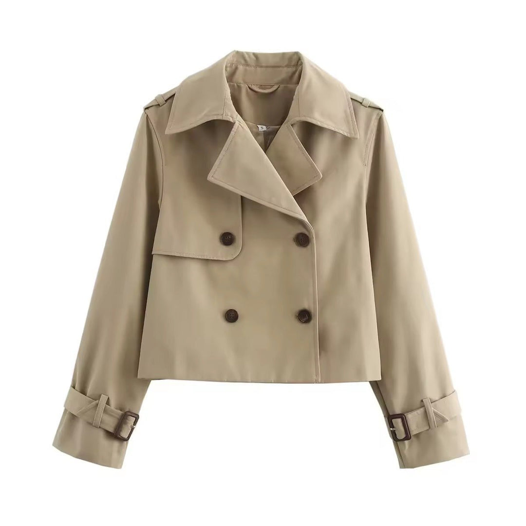 Cropped Trench Coat in beige, front view, view 2