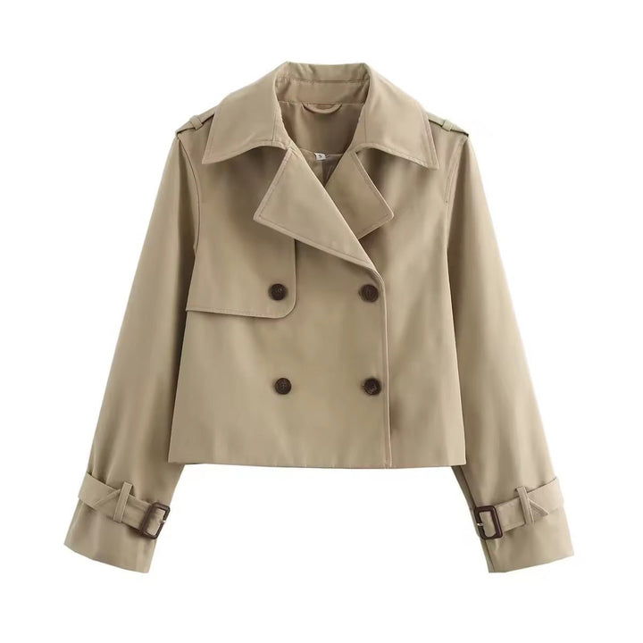 Cropped Trench Coat in beige, front view, view 2