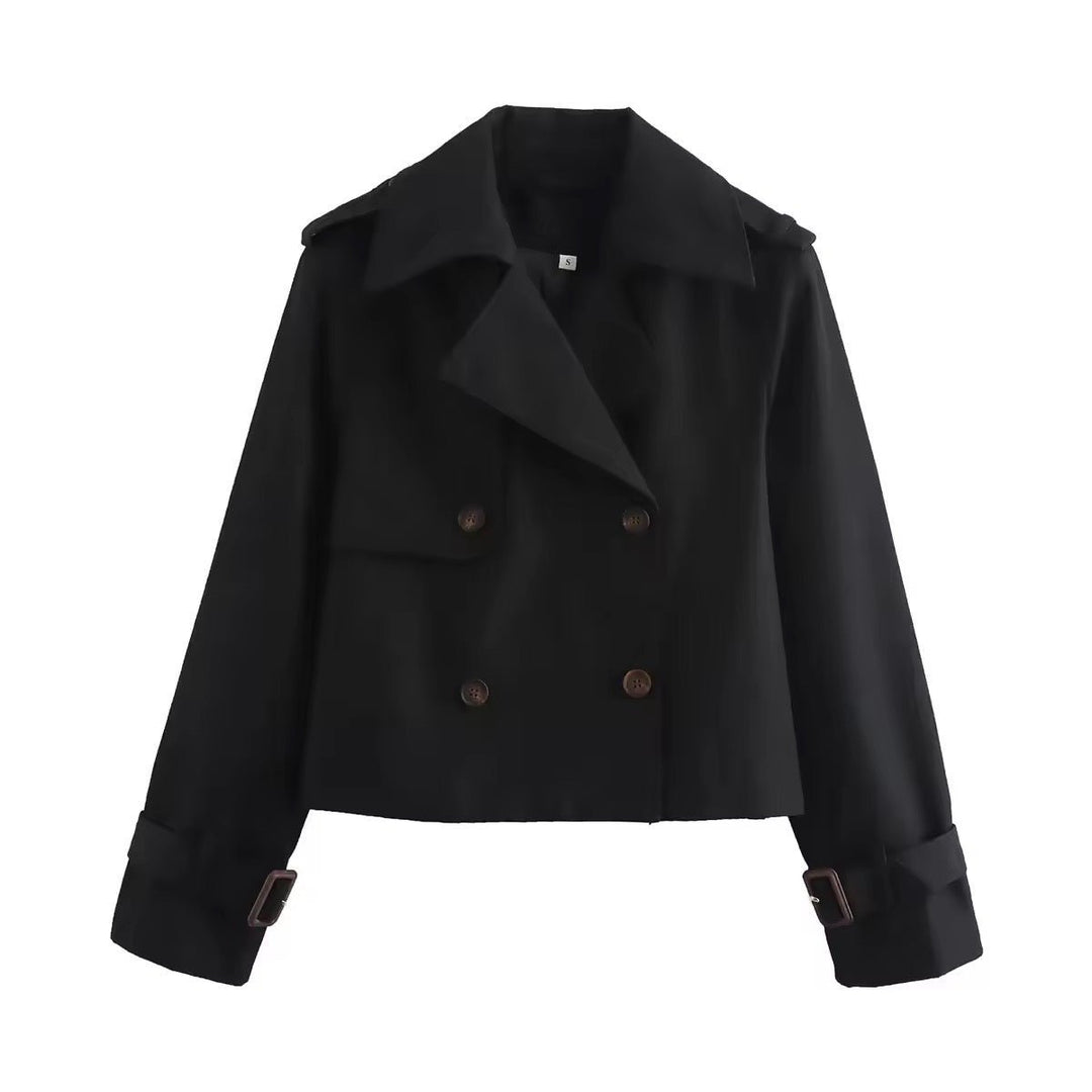 Cropped Trench Coat in black, front view, view 2