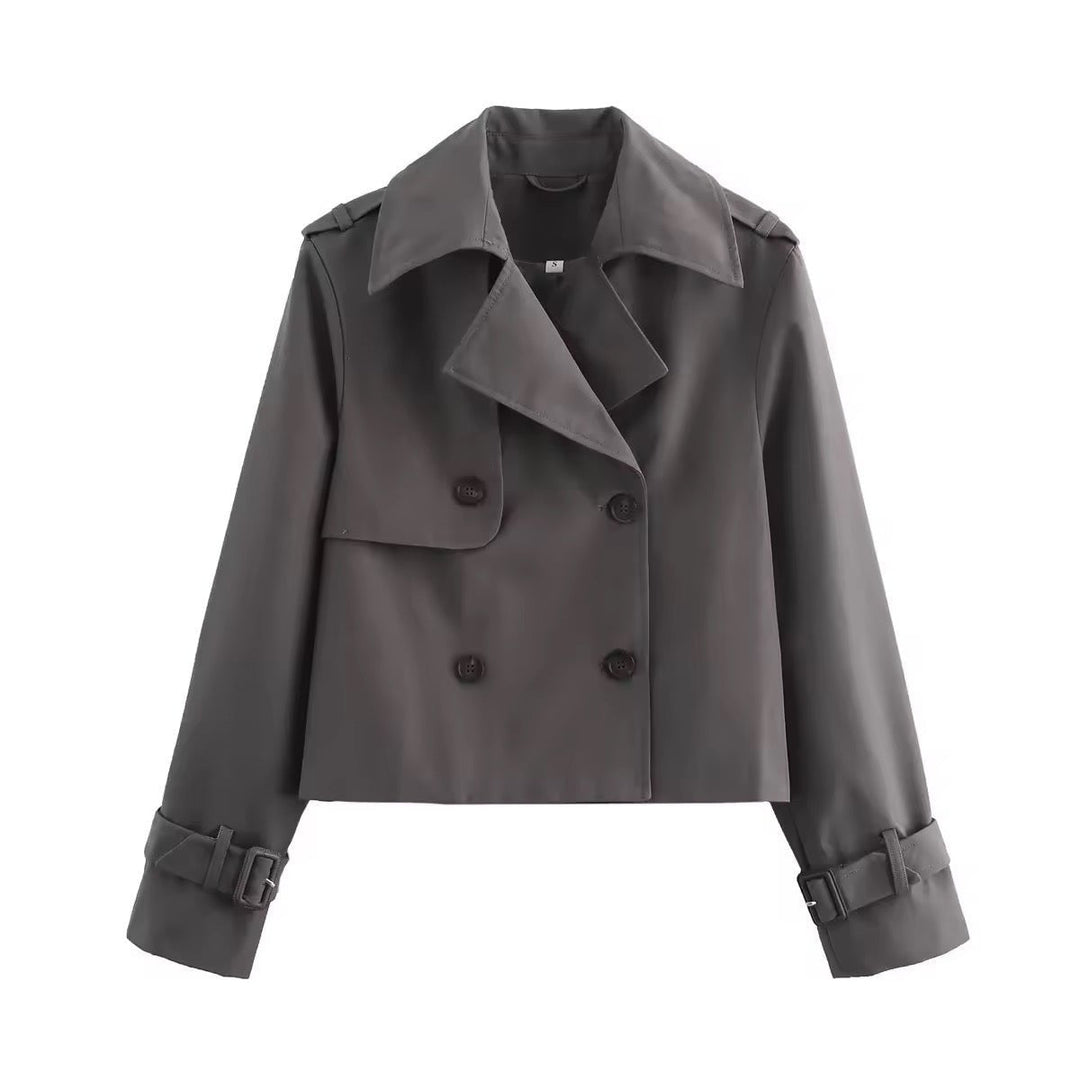 Cropped Trench Coat in charcoal, front view