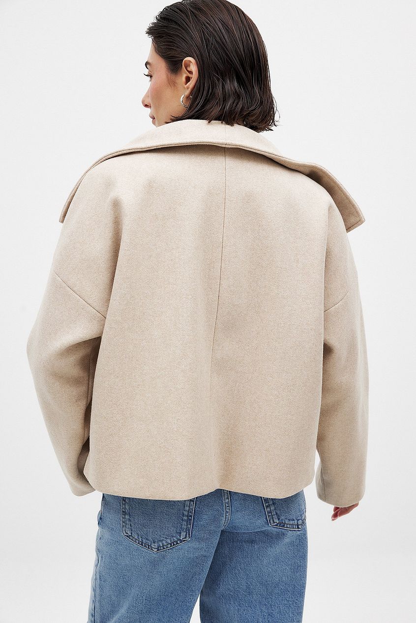 Women's cropped coat, wide collar pea coat, view 3