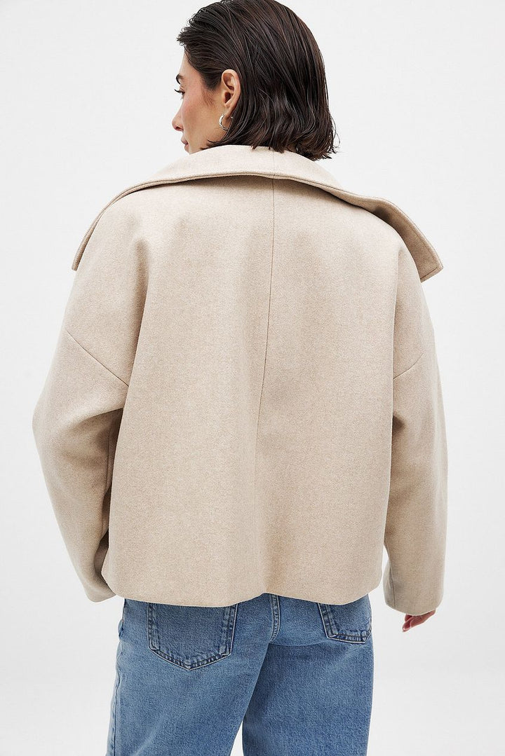 Women's cropped coat, wide collar pea coat, view 3