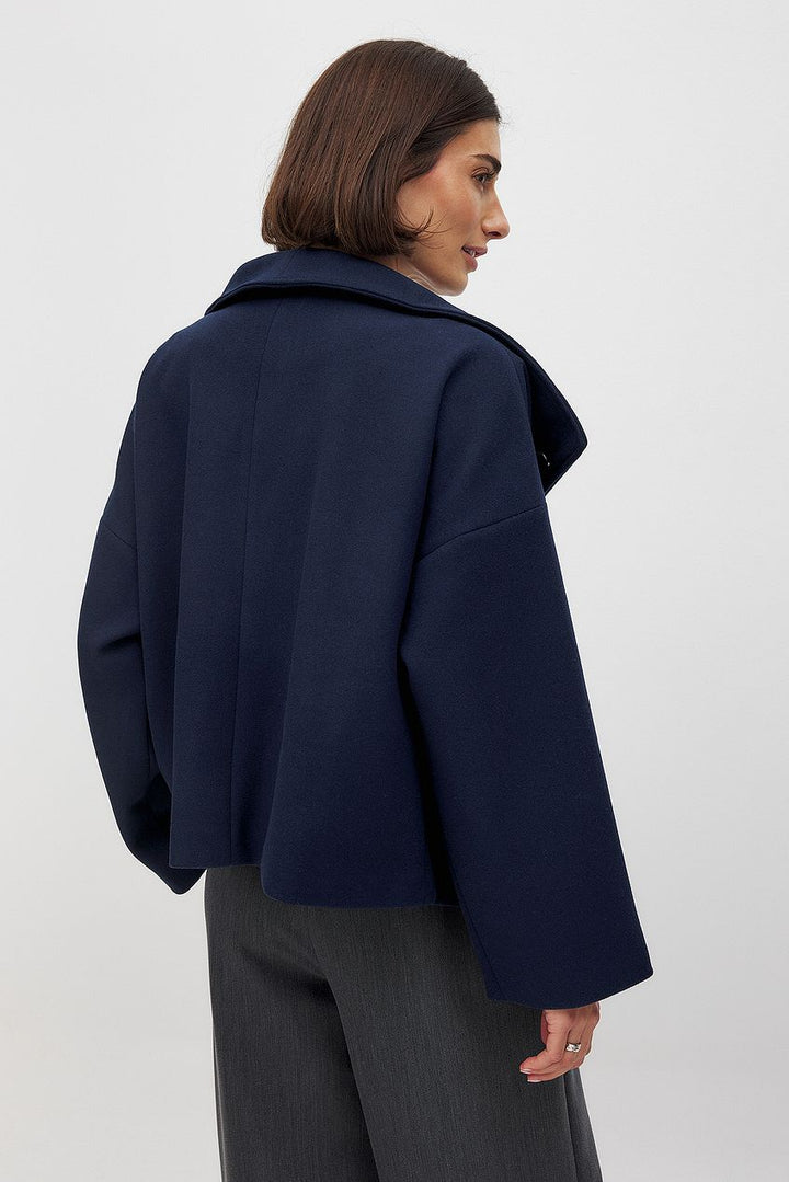 Women's cropped coat, wide collar pea coat, view 5
