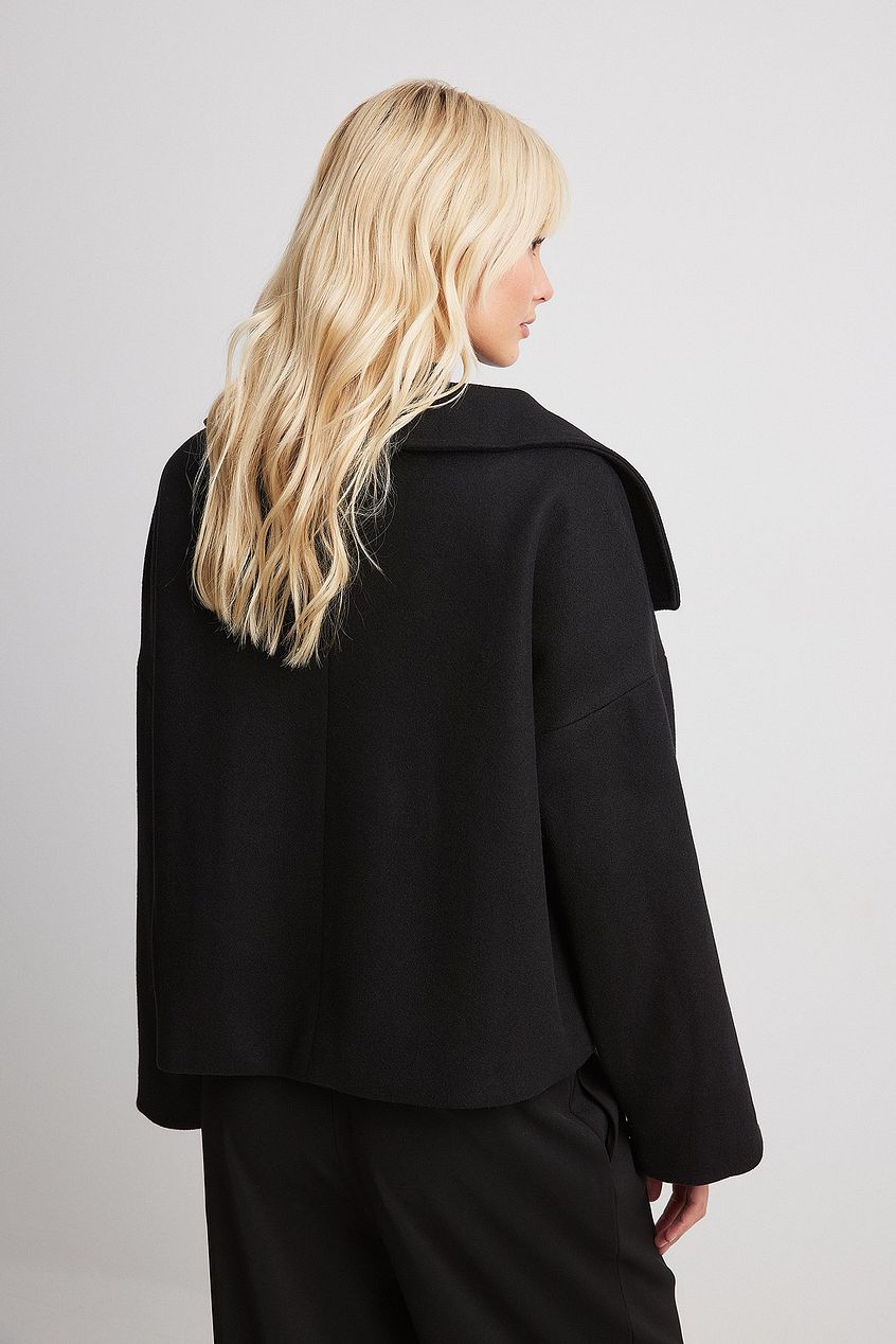 Women's cropped coat, wide collar pea coat, view 7