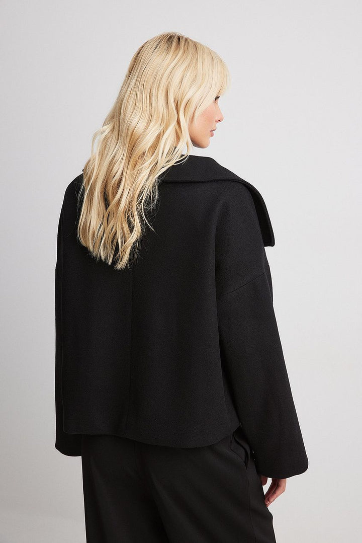 Women's cropped coat, wide collar pea coat, view 7