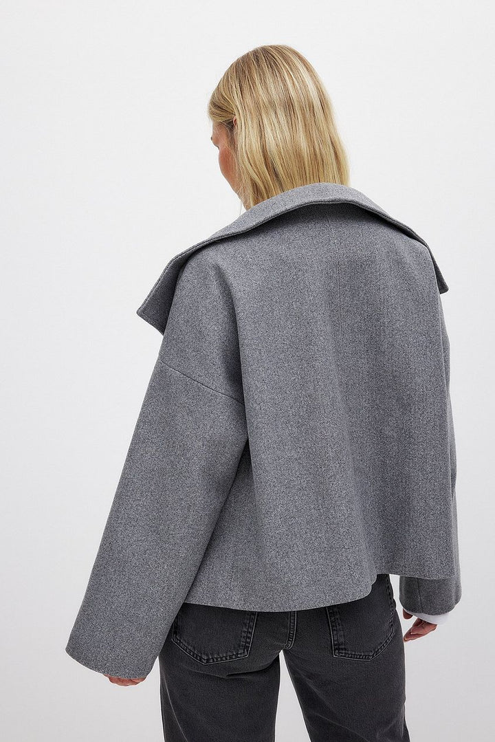 Women's cropped coat, wide collar pea coat, view 1