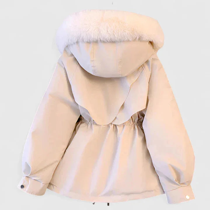 Women's parka coat, faux fur hood hooded short, view 2