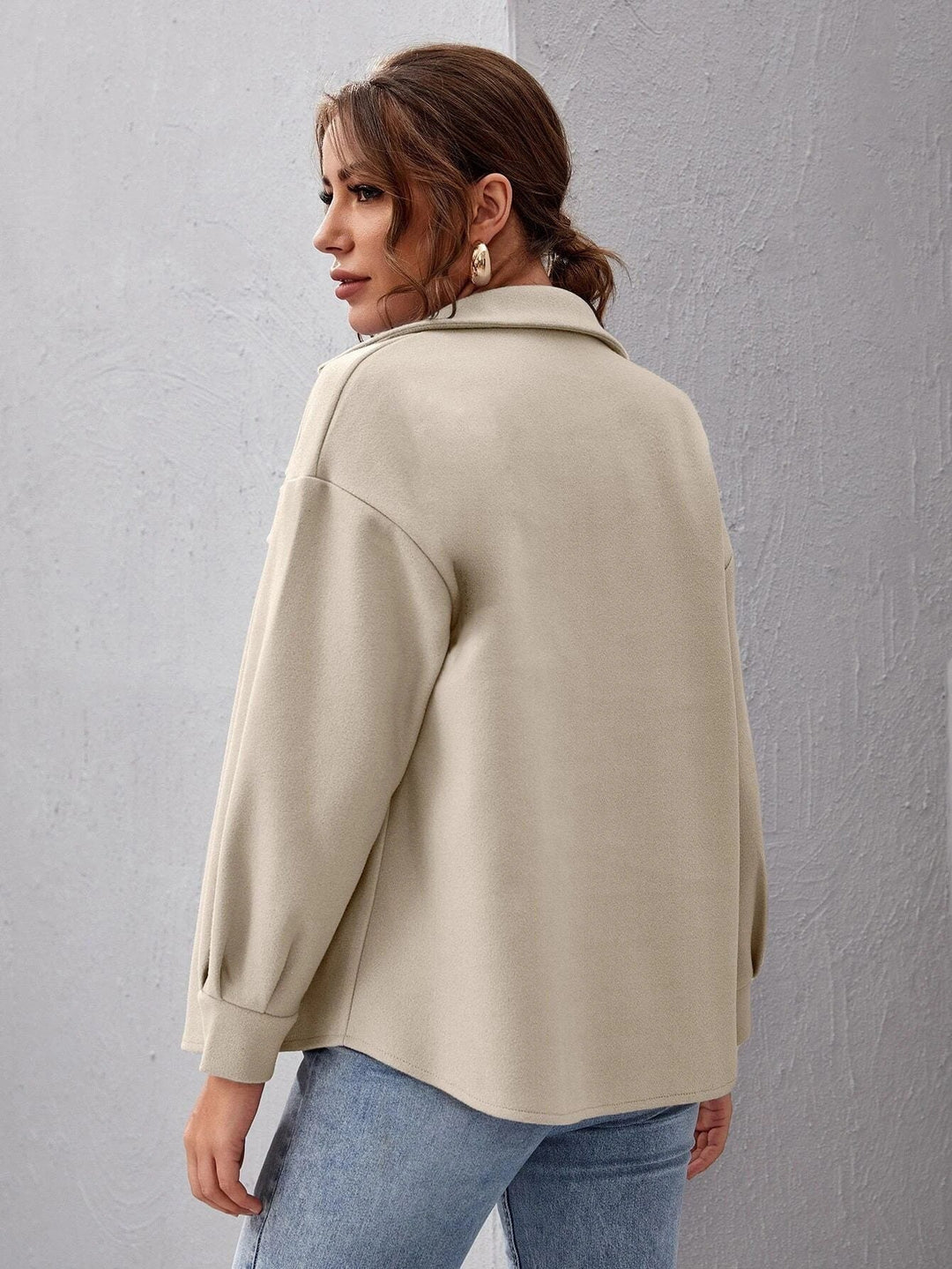 Women's shacket, oversized button front shirt jacket, view 3
