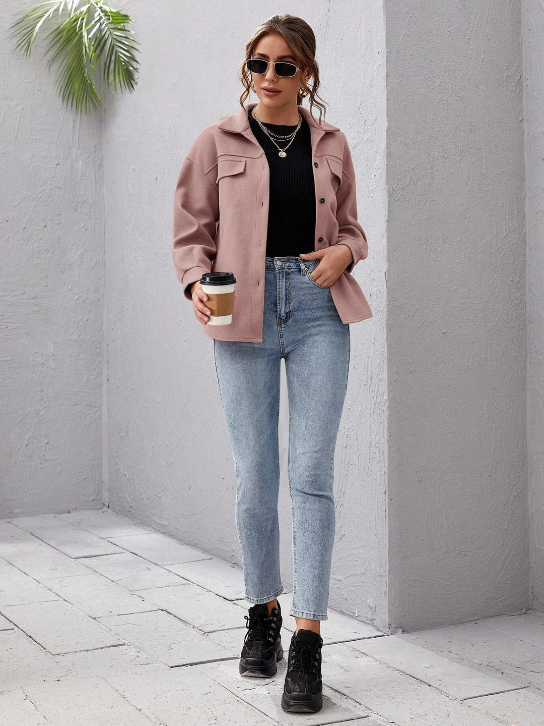 Women's shacket, oversized button front shirt jacket, view 5