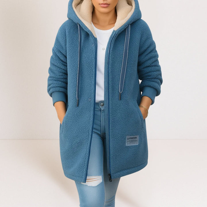Fleece Jacket in blue, on model, view 2