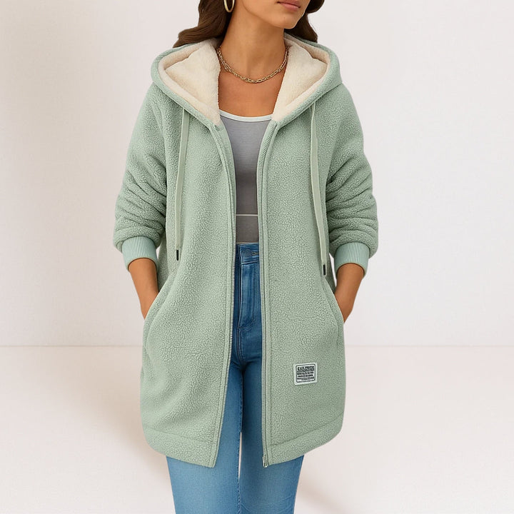 Fleece Jacket in sage green, on model