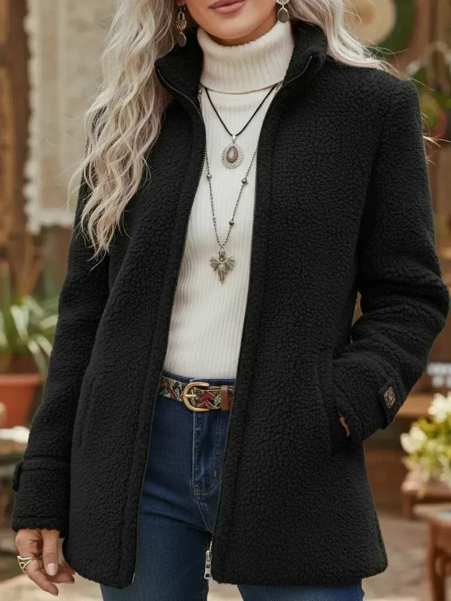 Fleece Jacket in black, on model, view 2