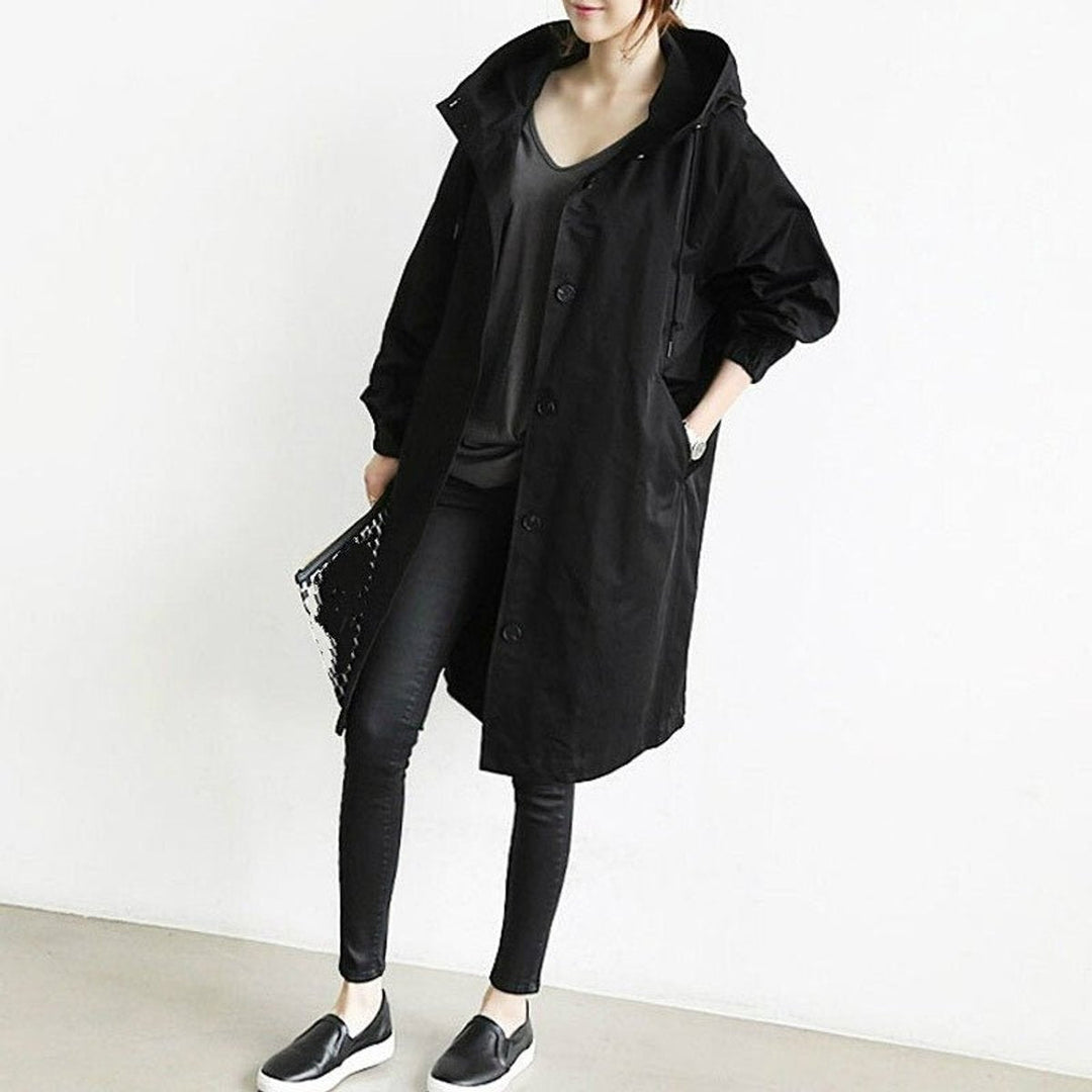 Hooded Coat in black, on model