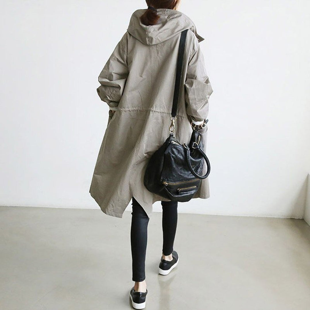Hooded Coat in grey, back view