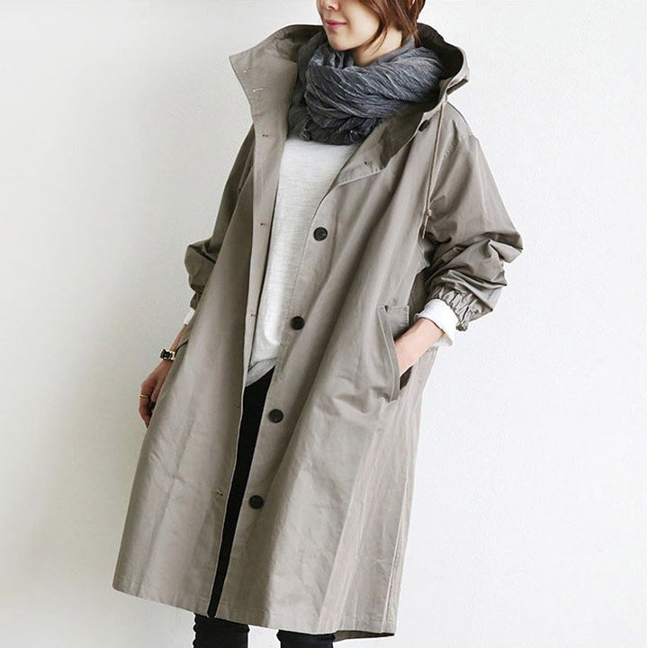Hooded Coat in grey, on model, view 4