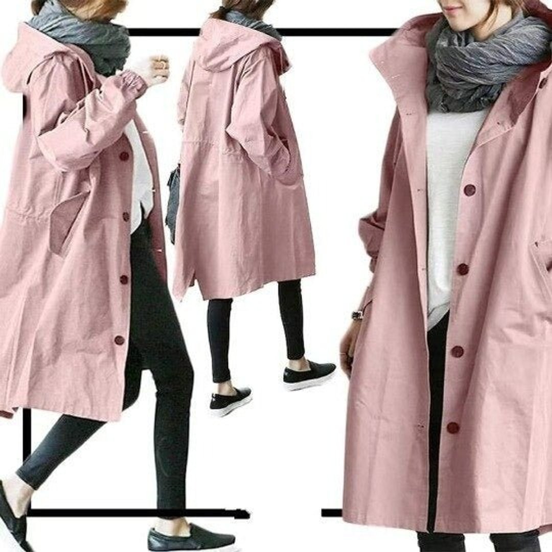 Hooded Coat in pink, on model