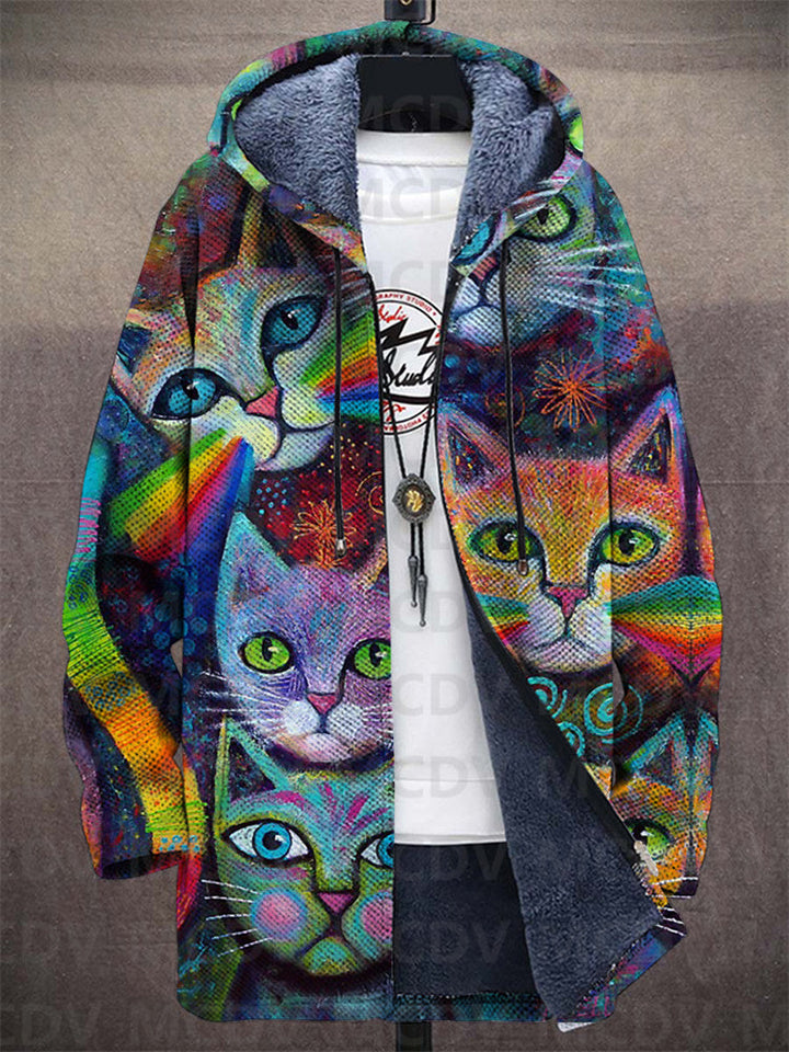 Multicolour version with rainbow cat faces and a soft grey fleece lining