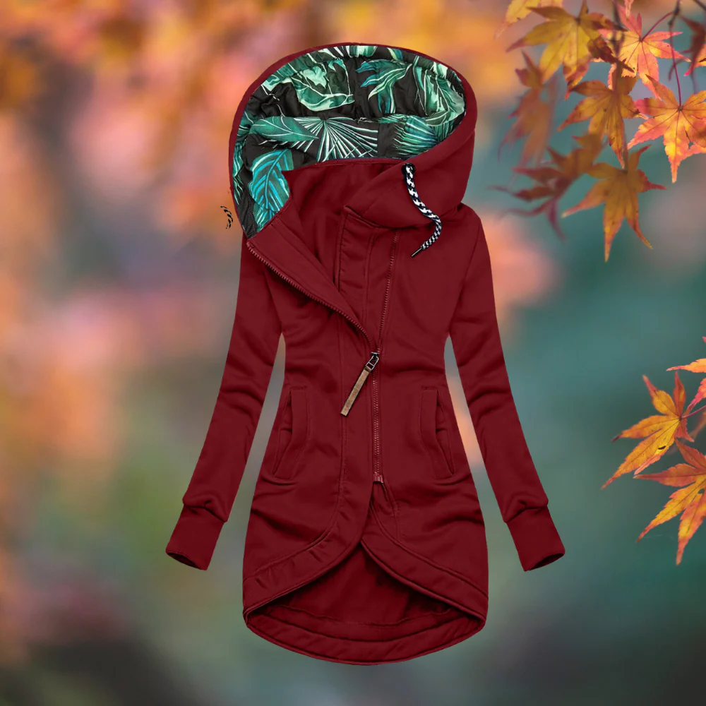 Hooded Jacket in burgundy, front view