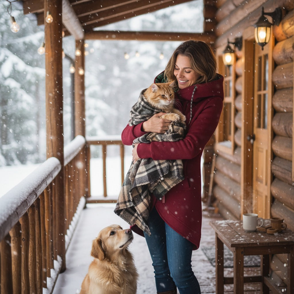 Hooded Jacket in burgundy, styled outdoors