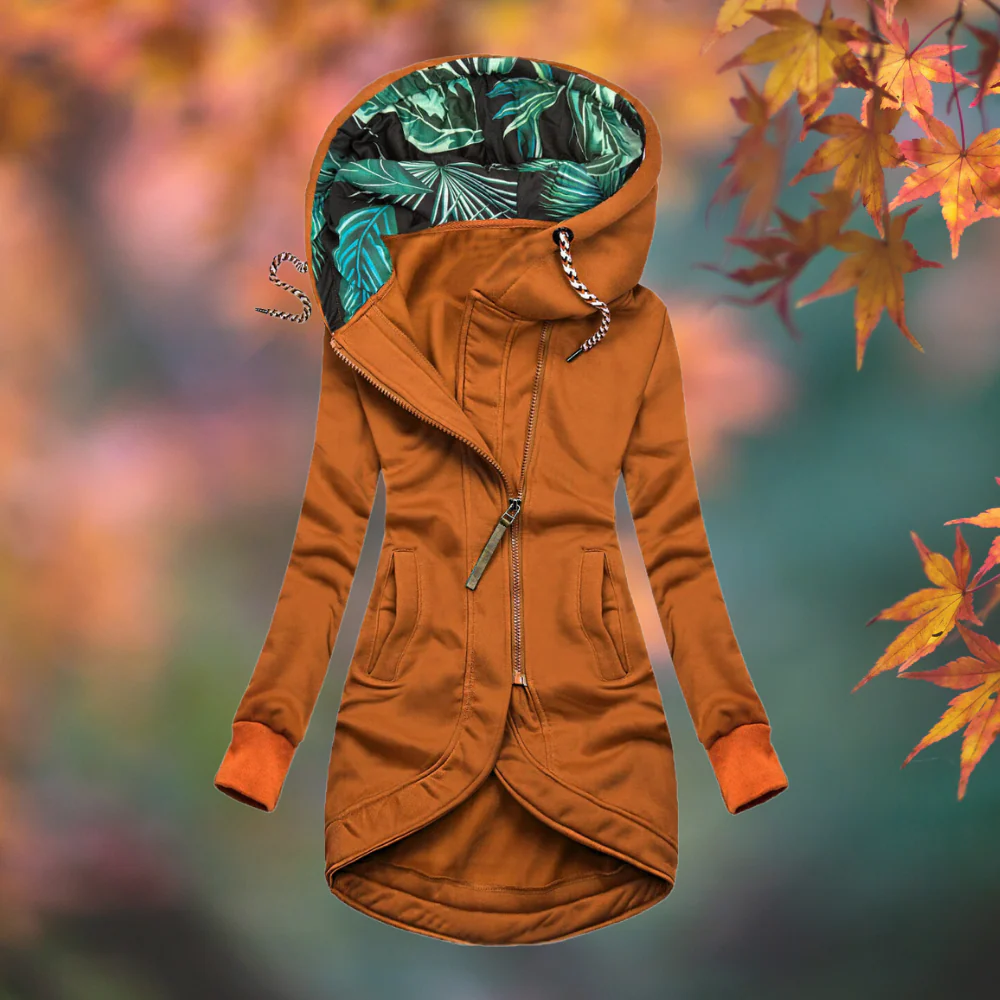 Hooded Jacket in rust, front view