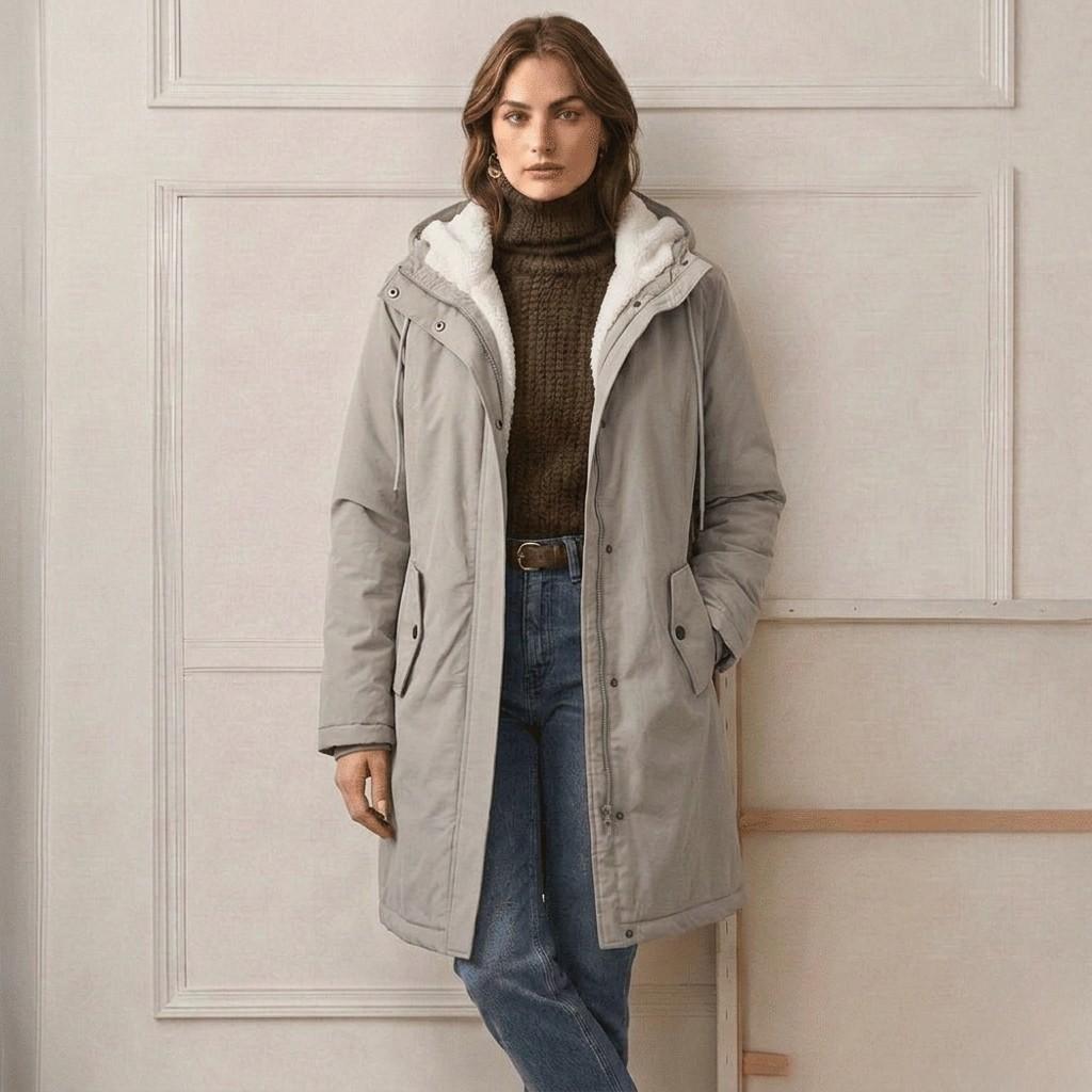 Women's parka coat, fleece lined longline winter coat, view 11