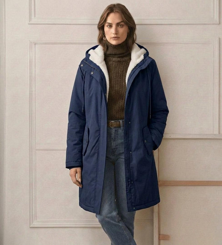 Women's parka coat, fleece lined longline winter coat, view 1
