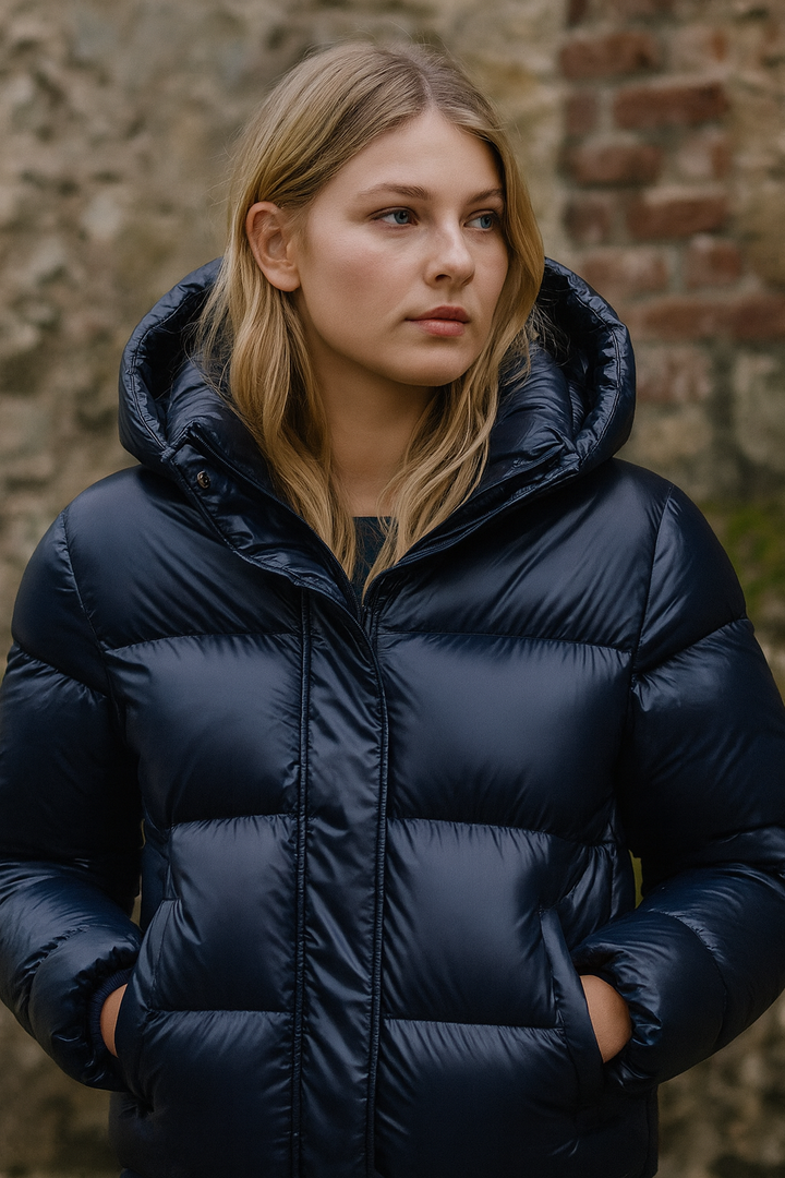 Women's puffer jacket, glossy short quilted, view 4
