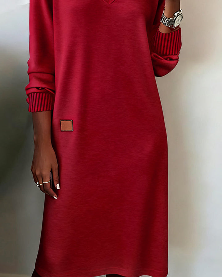 Red knitted midi dress from the side