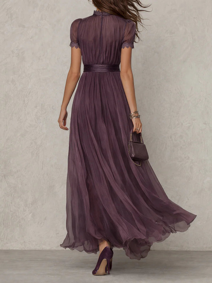 Women's maxi dress, short sleeve flowy pleated, view 2