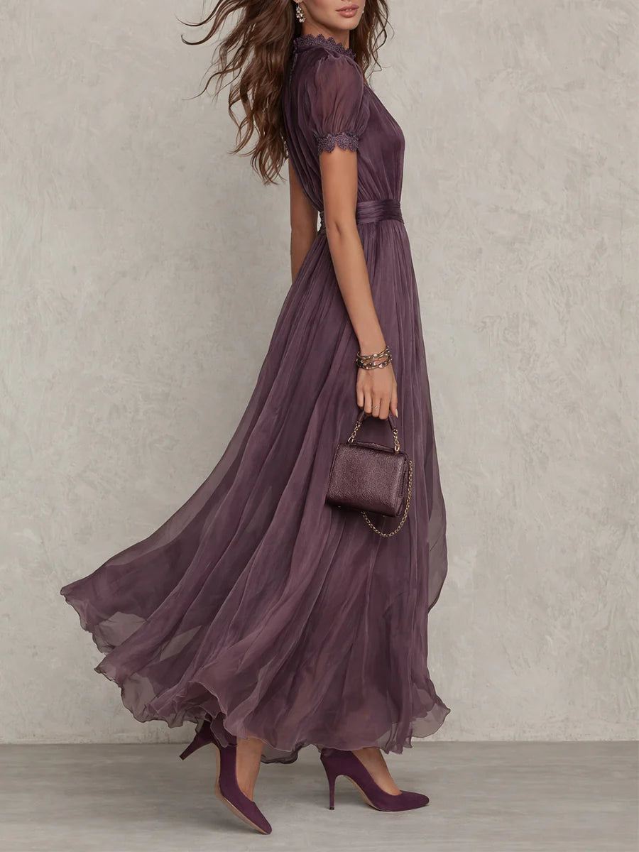 Women's maxi dress, short sleeve flowy pleated, view 1