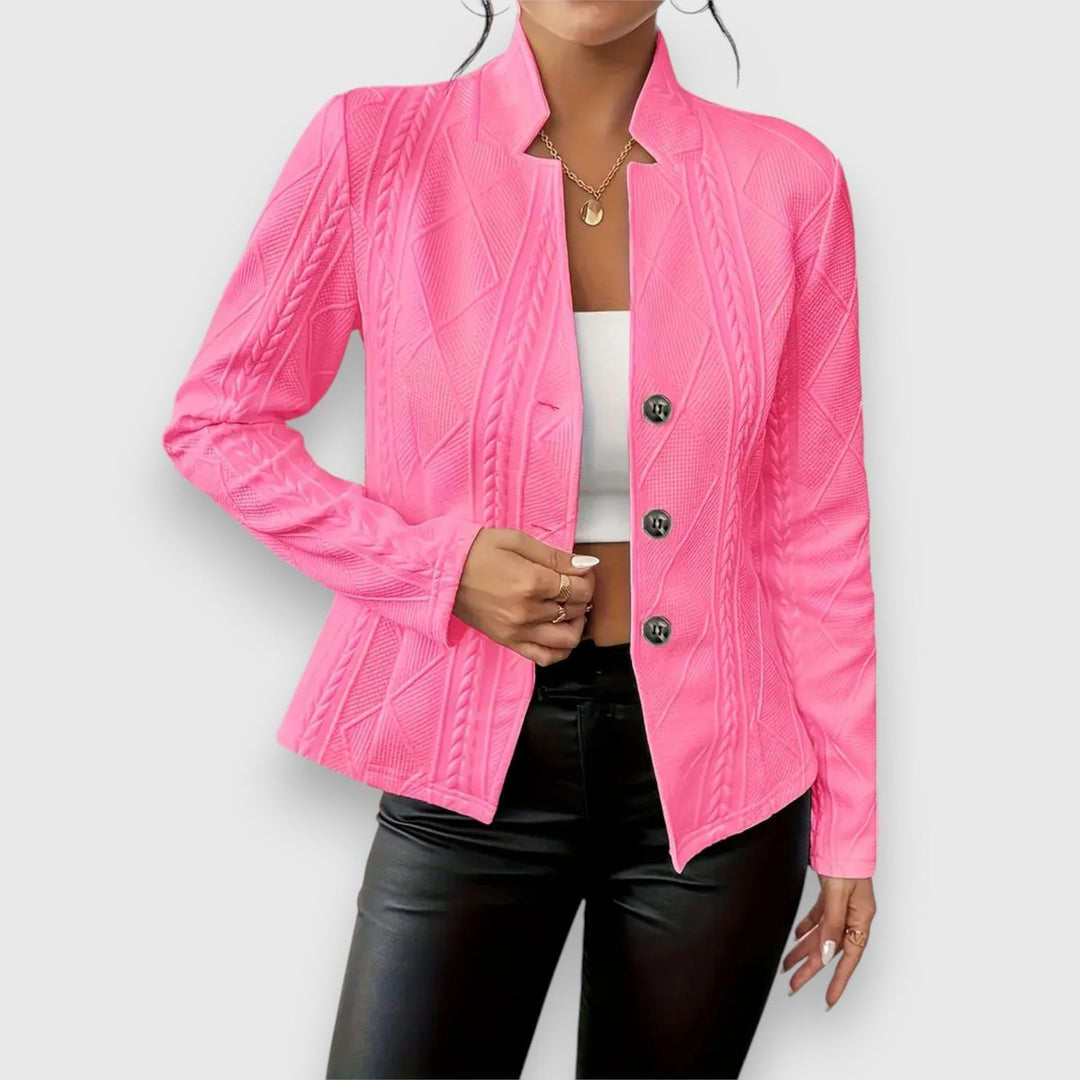 Knit Blazer in hot pink, on model