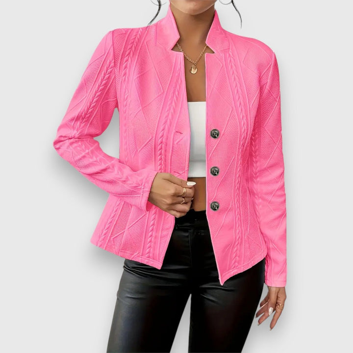 Knit Blazer in hot pink, on model
