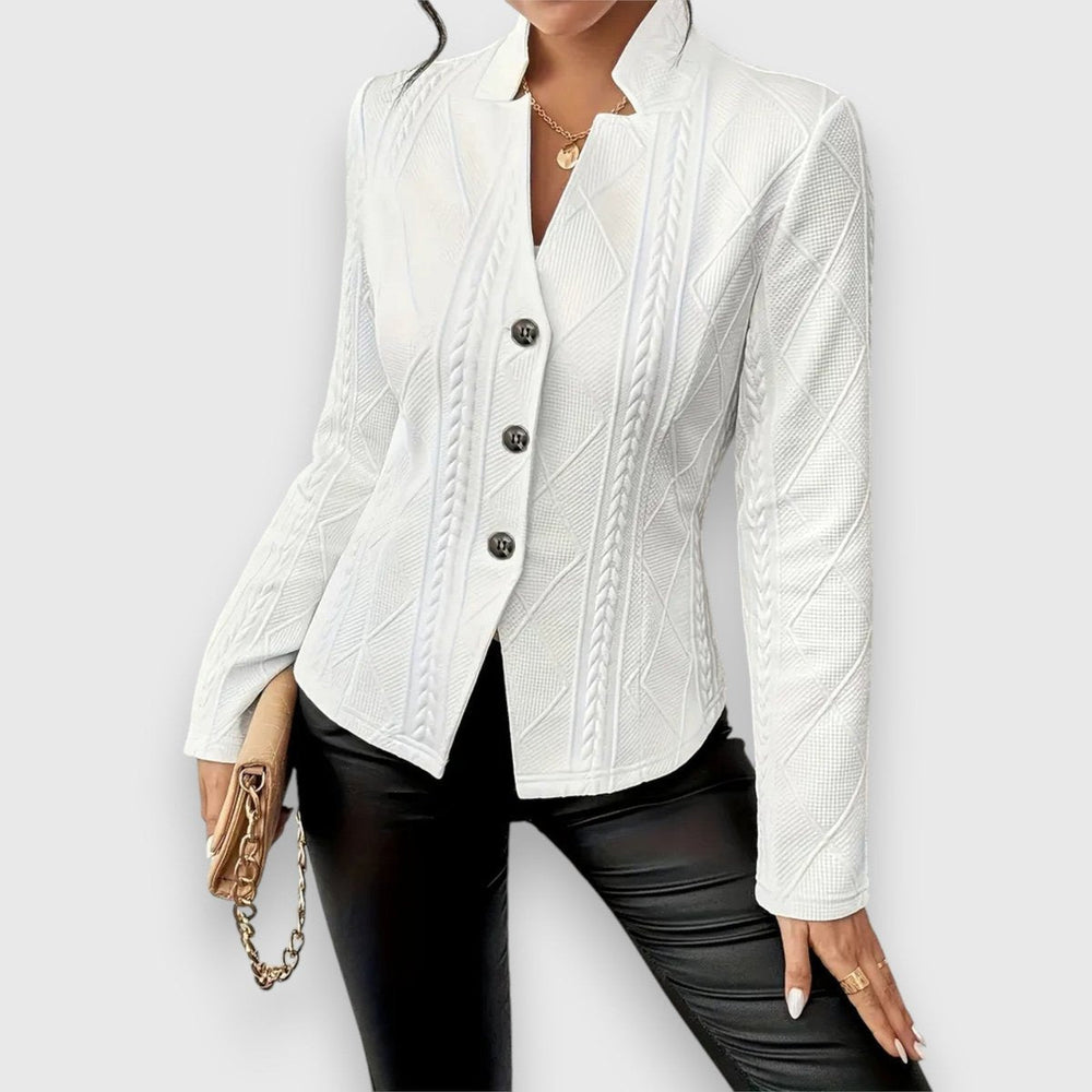 Knit Blazer in white, on model