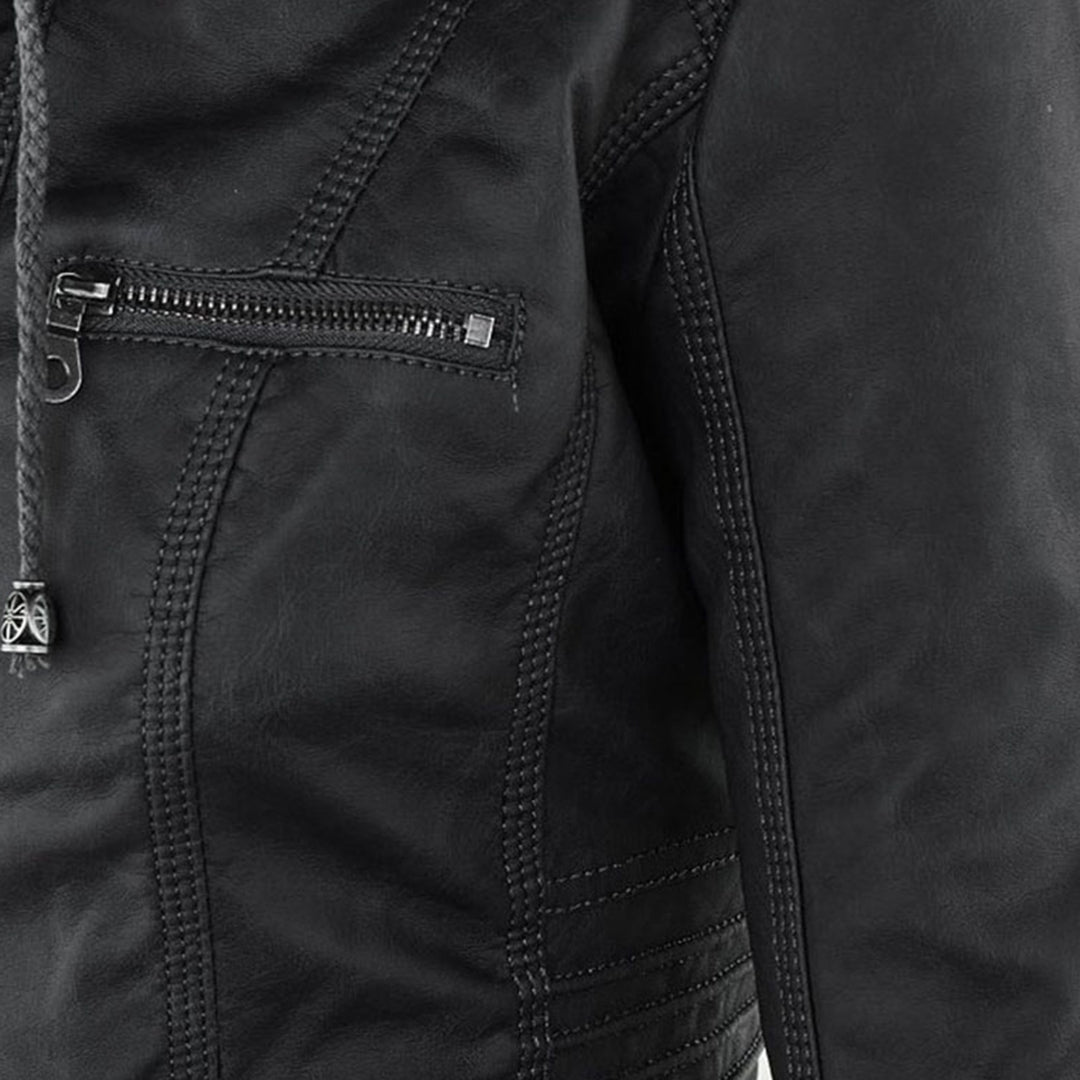 Leather-Look Jacket in black, close-up detail, view 2
