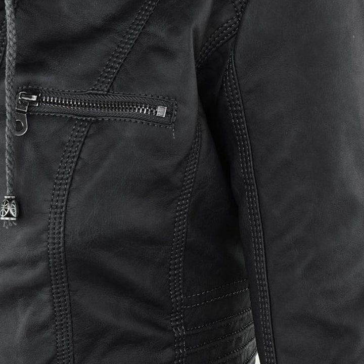 Leather-Look Jacket in black, close-up detail, view 2