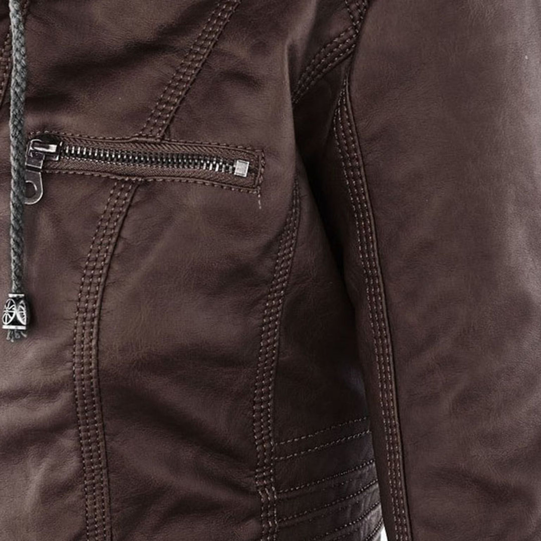 Leather-Look Jacket in brown, close-up detail, view 2
