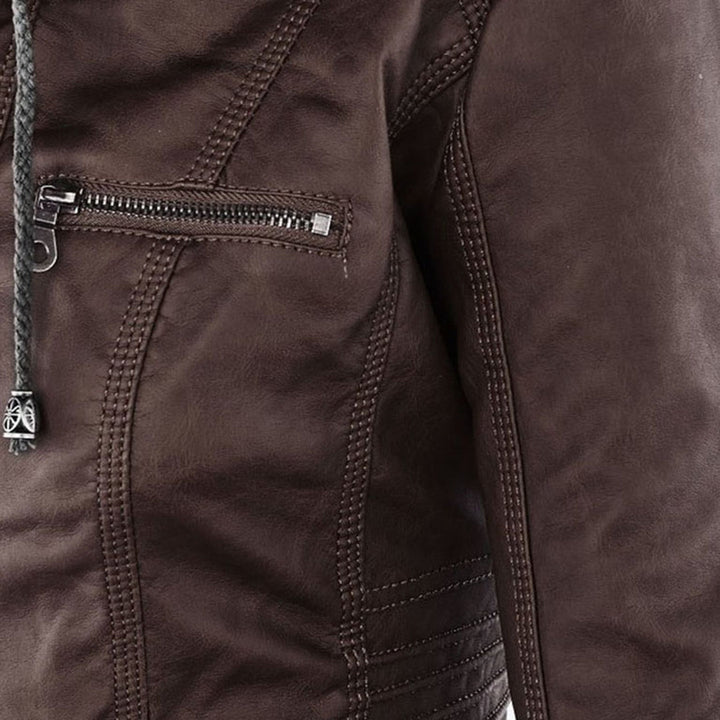 Leather-Look Jacket in brown, close-up detail, view 2