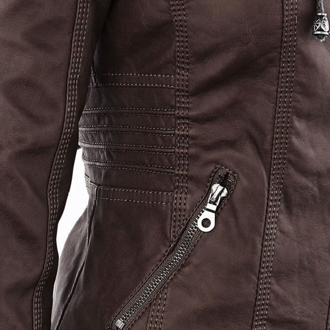 Leather-Look Jacket in brown, close-up detail