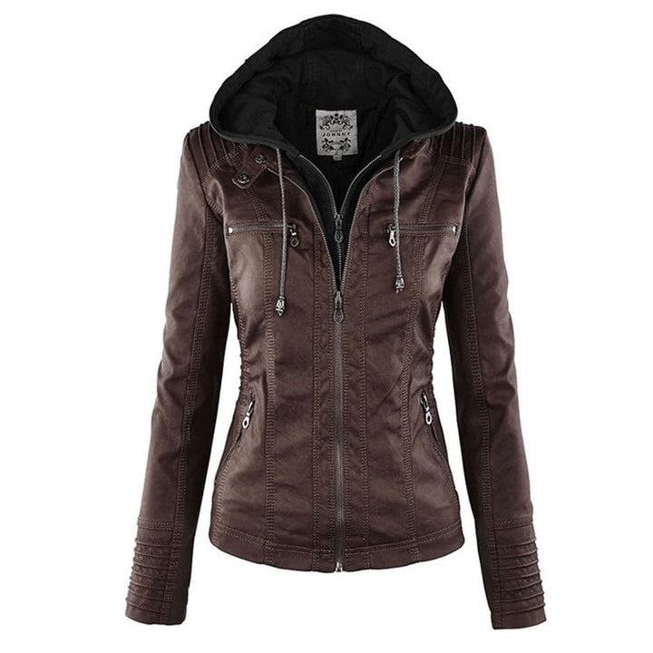 Leather-Look Jacket in brown, front view