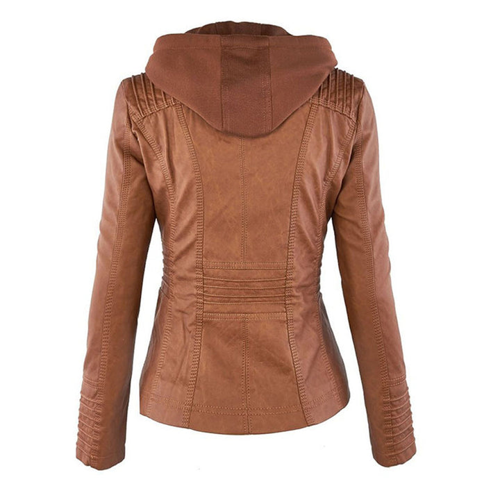 Leather-Look Jacket in tan, back view