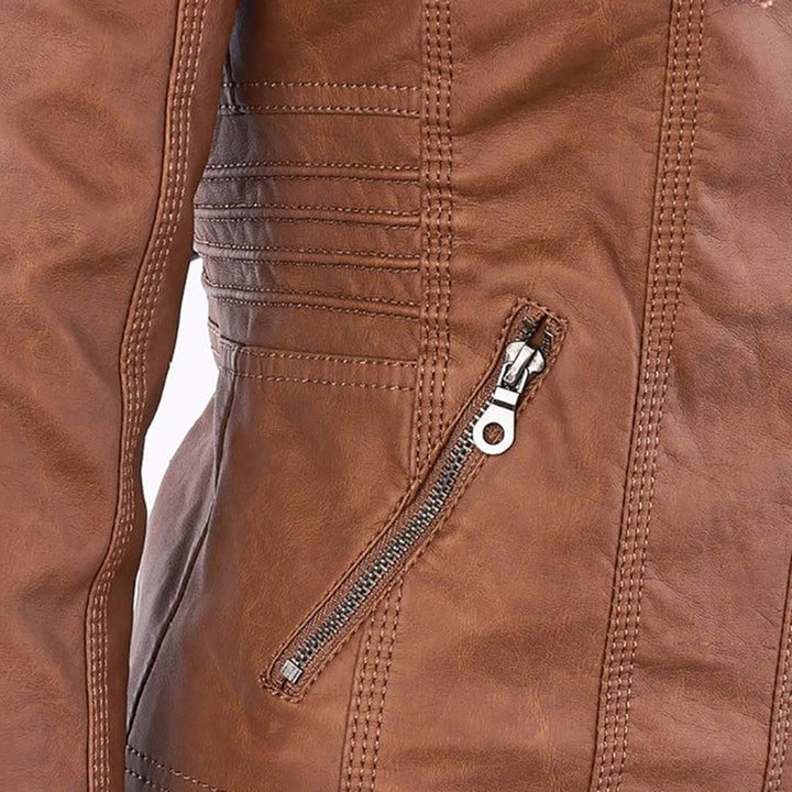 Leather-Look Jacket in tan, close-up detail, view 2