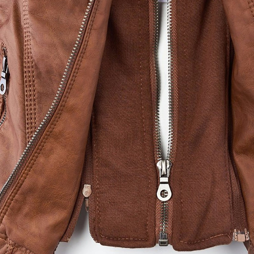 Leather-Look Jacket in tan, close-up detail, view 3
