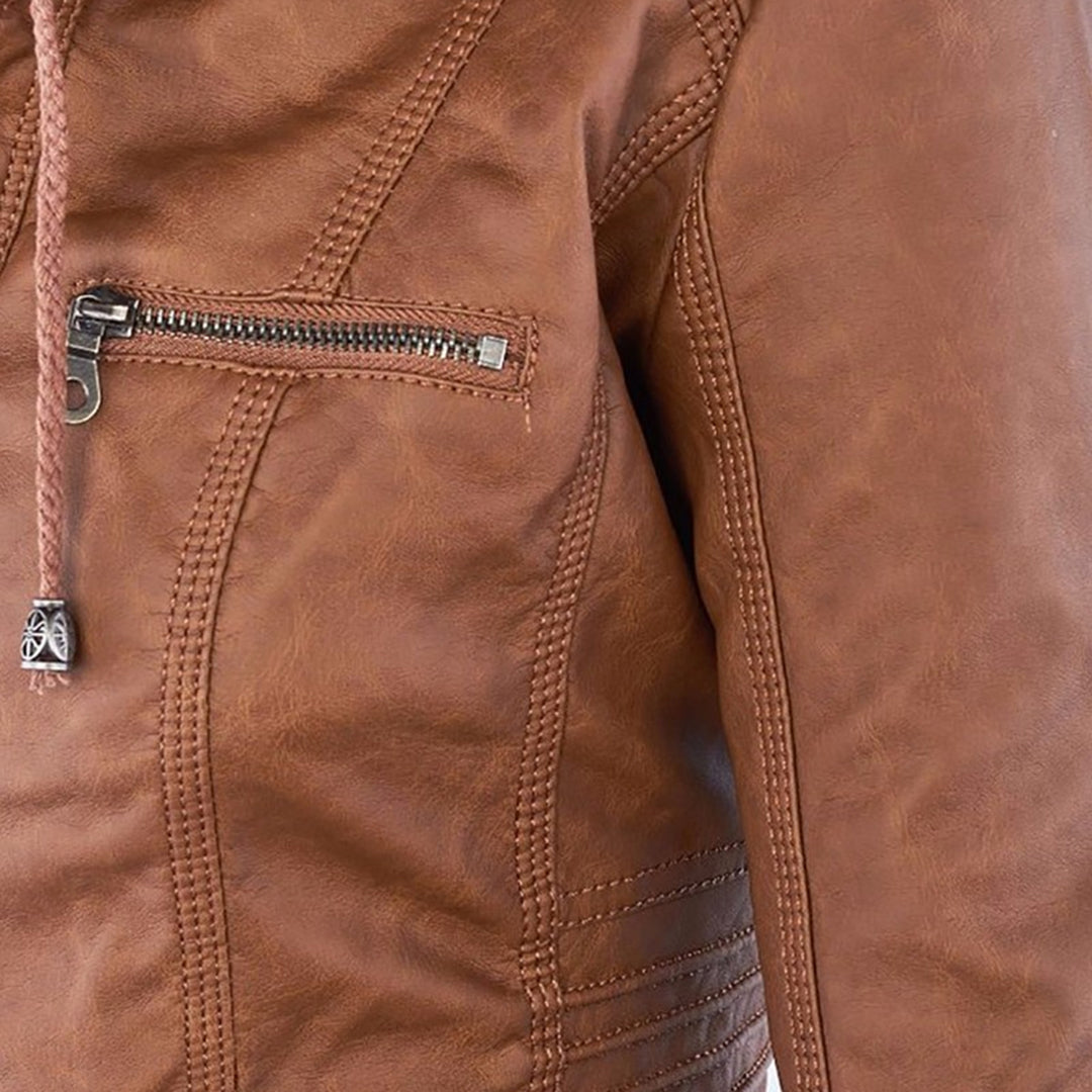 Leather-Look Jacket in tan, close-up detail