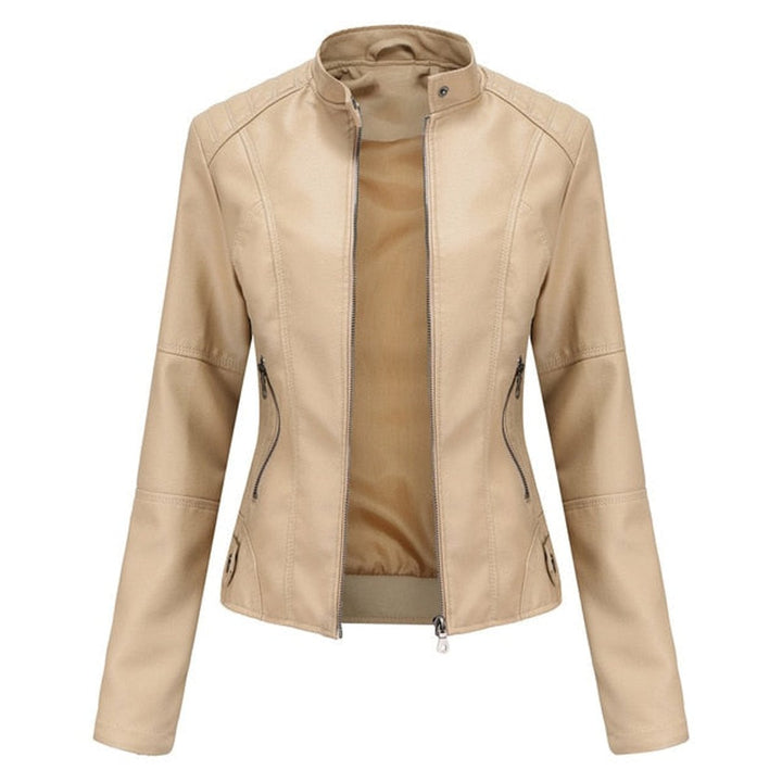 Leather-Look Jacket in beige, front view, view 2