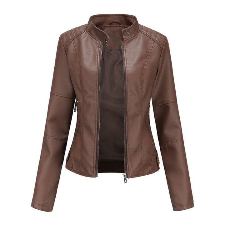 Leather-Look Jacket in brown, front view, view 2