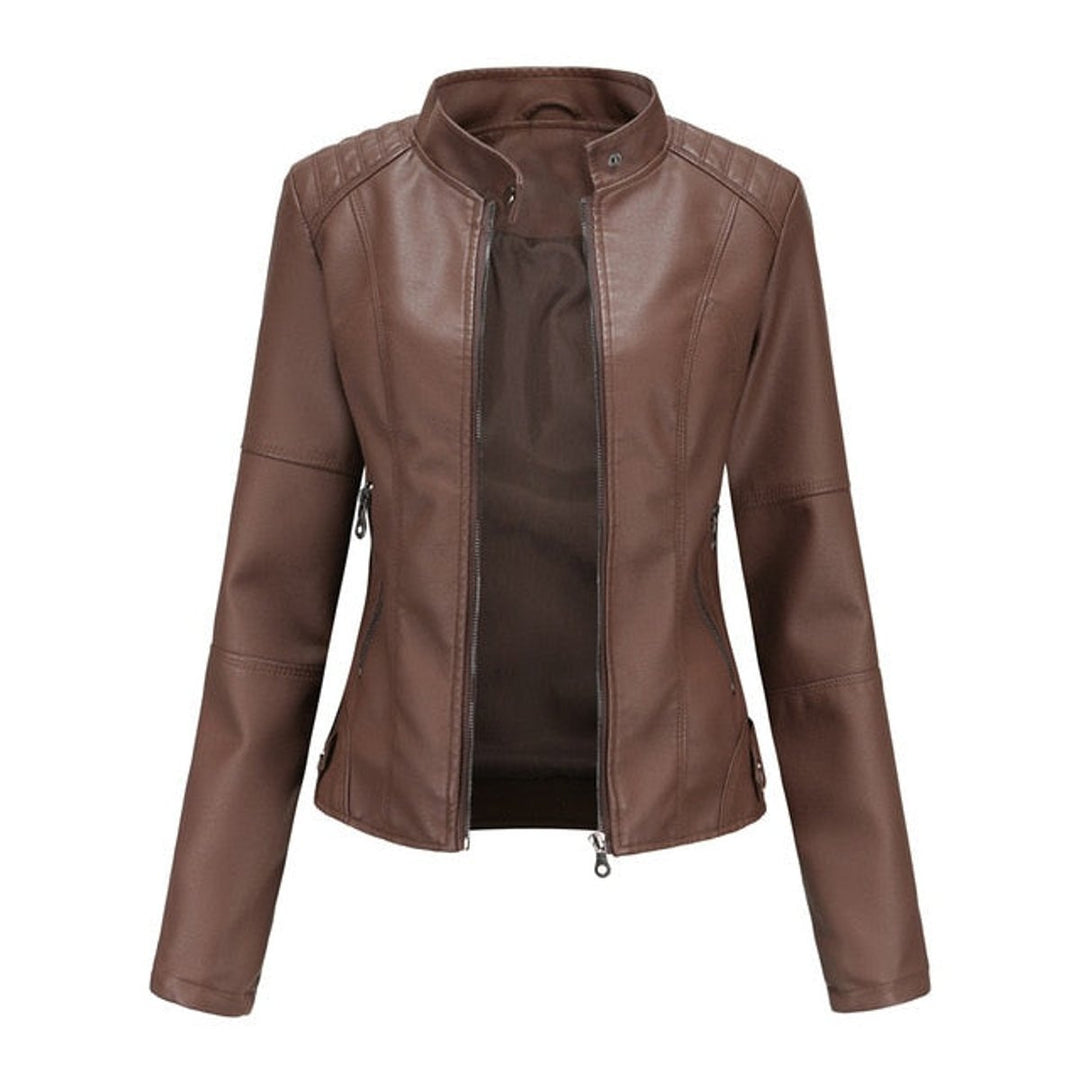 Leather-Look Jacket in brown, front view