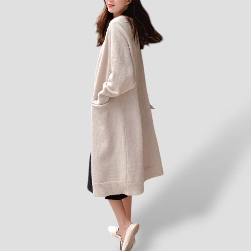 Women's long cardigan, longline open front pocket, view 1