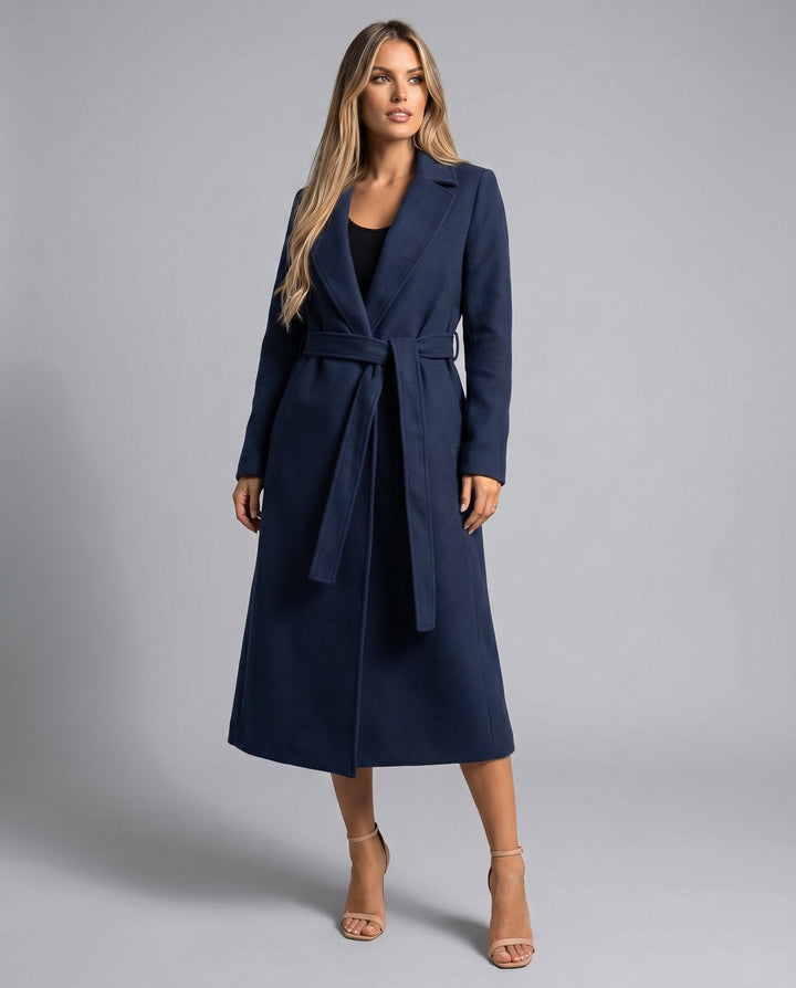 Long Coat in navy, on model, view 4