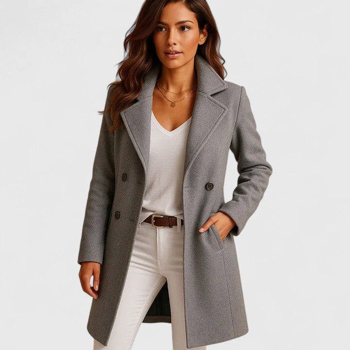 Long Coat in grey, on model