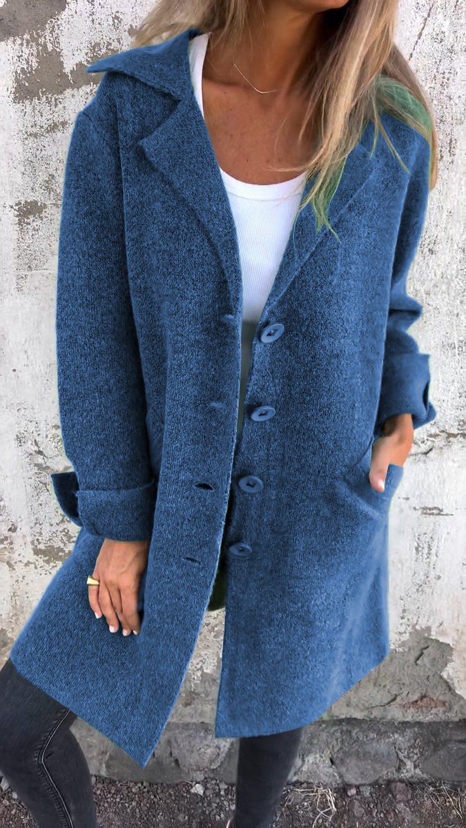 Long Coat in blue, on model